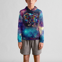 Load image into Gallery viewer, Dinosaur In Galaxy Cosmic Black Hole Youth Pullover Hoodie
