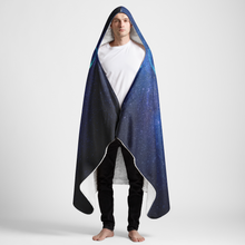 Load image into Gallery viewer, Wolf Galaxy Large Hooded Sherpa Blanket 60x80 - Mystic Blue Wolf and Moon Starry Night Throw Blanket
