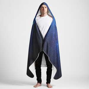 Wolf Galaxy Large Hooded Sherpa Blanket 60x80 - Mystic Blue Wolf and Moon Starry Night Throw Blanket