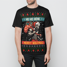 Load image into Gallery viewer, Ho Ho Howl Merry Wolfmas Ugly Christmas Men T-Shirt - Funny Werewolf Holiday Tee
