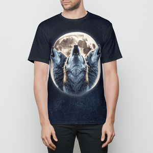 Three Wolf Moon Full Moon All-Over Print 3D Graphic Tee for Nature Lovers Men's T-Shirt