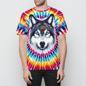 Vibrant Tie Dye Wolf Mens T-Shirt