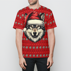 Santa Wolf Christmas Holiday Animal Funny Christmas Wolf Mens T-Shirt