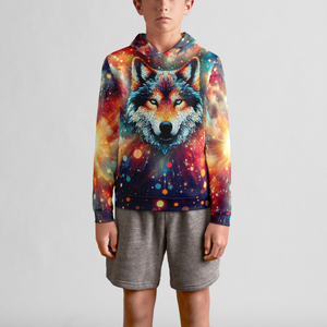 Wolf In Galaxy Youth Pullover Hoodie