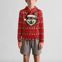 Load image into Gallery viewer, Santa Wolf Youth Pullover Hoodie - Funny Christmas Hoodie for Kids with Festive Wolf Design
