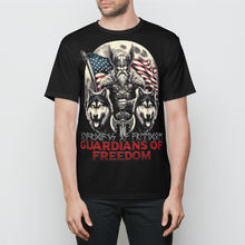 Load image into Gallery viewer, Guardians of Freedom Viking Rune - Odin and Two Wolves Mens T-Shirt
