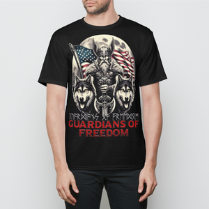 Guardians of Freedom Viking Rune - Odin and Two Wolves Mens T-Shirt