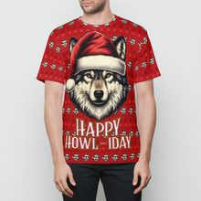 Load image into Gallery viewer, Happy Howl-iday Christmas Funny Santa Wolf Holiday Mens T-Shirt
