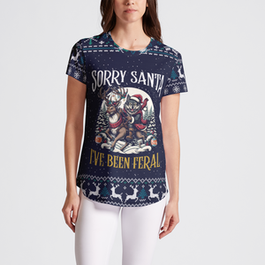 Funny Christmas Wolf Sorry Santa I’ve Been Feral Holiday Gift for Animal Lovers Womens T-Shirt