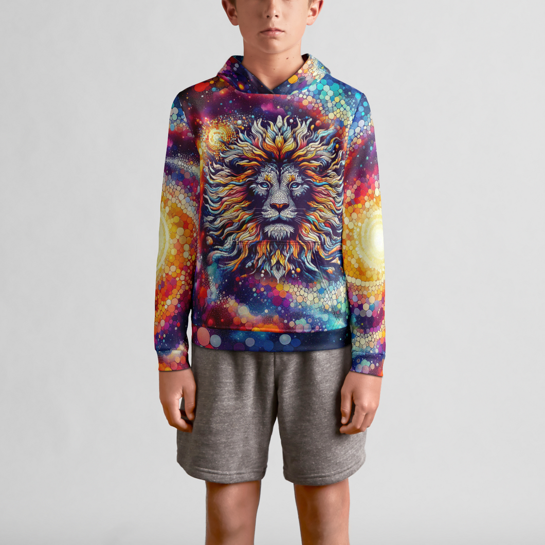 Lion In Galaxy Vintage Youth Pullover Hoodie