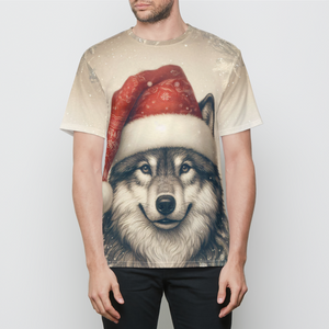 Cozy Santa Wolf Christmas Winter Holiday Cute Wolf Mens T-Shirt