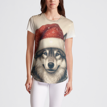 Load image into Gallery viewer, Cozy Santa Wolf Christmas Winter Holiday Cute Wolf Womens T-Shirt
