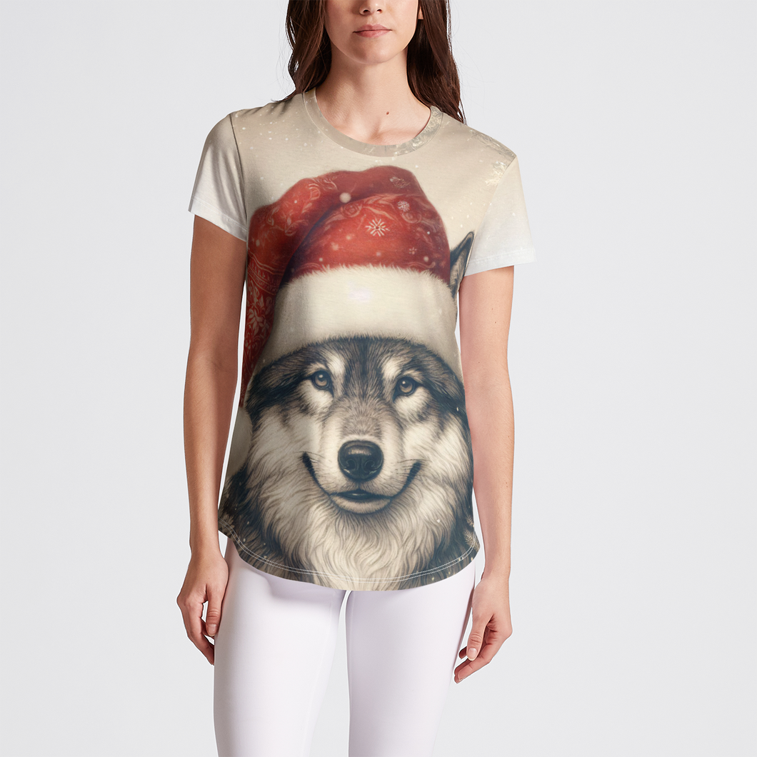 Cozy Santa Wolf Christmas Winter Holiday Cute Wolf Womens T-Shirt