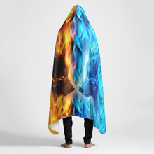 Load image into Gallery viewer, Fiery and Icy Wolf Large Hooded Sherpa Blanket 60x80
