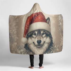 Cozy Santa Wolf Christmas Vintage Large Hooded Sherpa Blanket 60x80