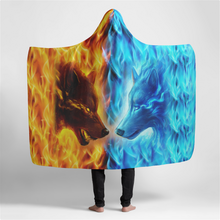 Load image into Gallery viewer, Fiery and Icy Wolf Large Hooded Sherpa Blanket 60x80
