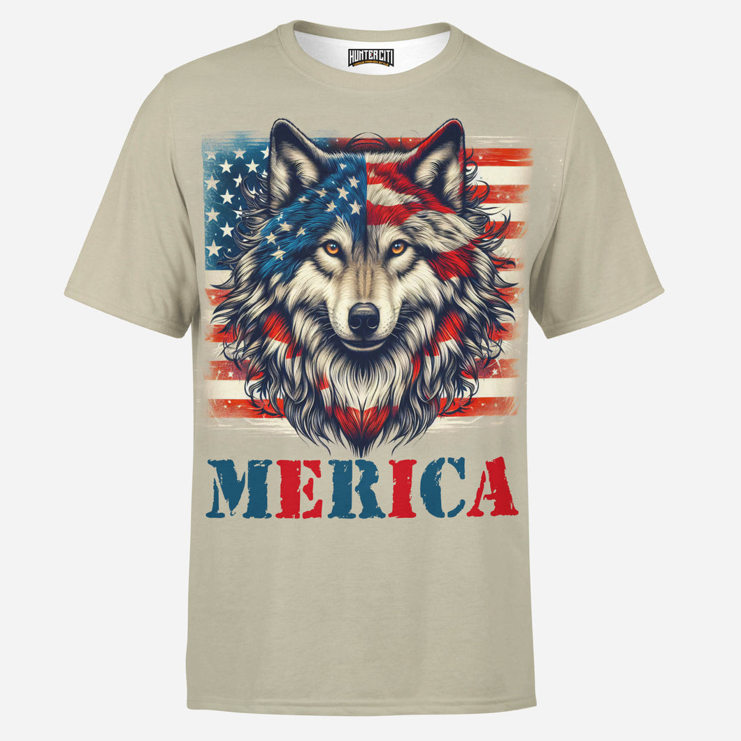 Patriotic Wolf Merica Mens T-Shirt