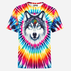 Vibrant Tie Dye Wolf Mens T-Shirt