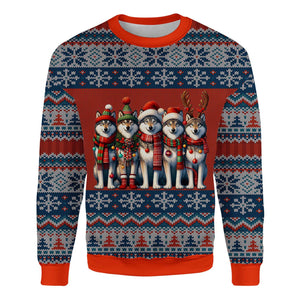 Ugly Christmas Wolf Pack Funny Festive Holiday Wolves Unisex Sweatshirt for Men & Women