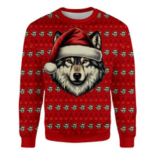 Load image into Gallery viewer, Santa Wolf Ugly Christmas Sweatshirt - Funny Festive Holiday Unisex Sweatshirt for Men &amp; Women
