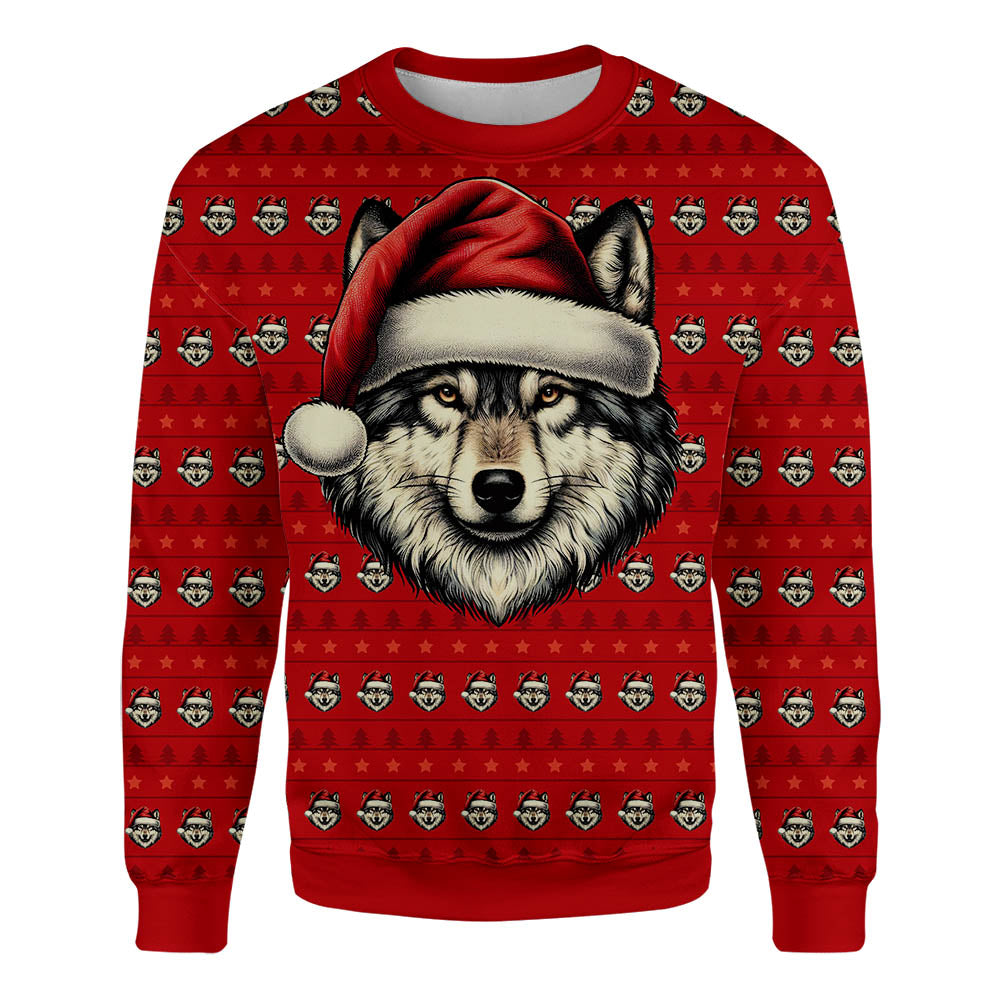 Santa Wolf Ugly Christmas Sweatshirt - Funny Festive Holiday Unisex Sweatshirt for Men & Women