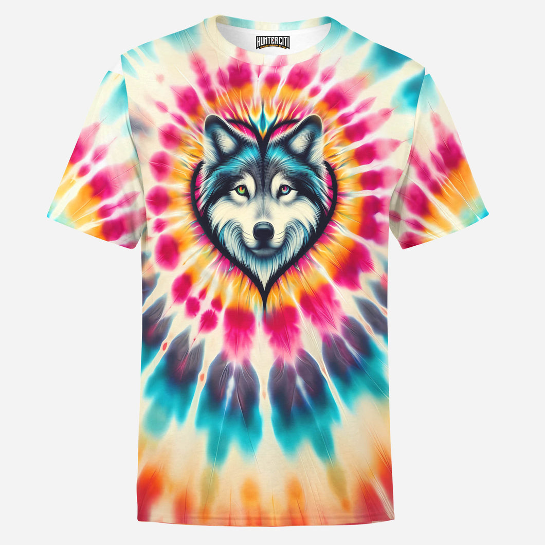 Wolf Heart Tie Dye Mens T-Shirt