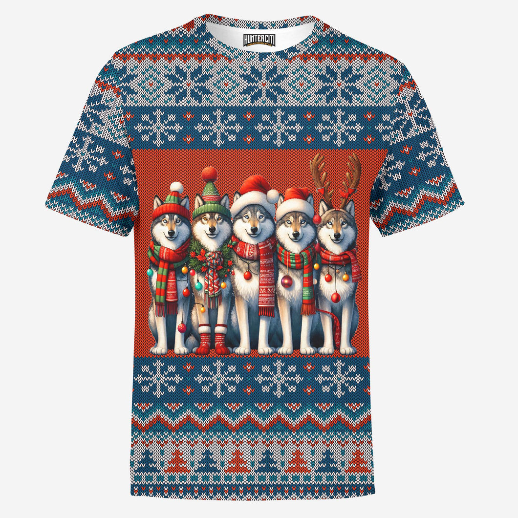 Ugly Christmas Wolf Pack – Cute & Funny Holiday Wolves Festive Mens T-Shirt