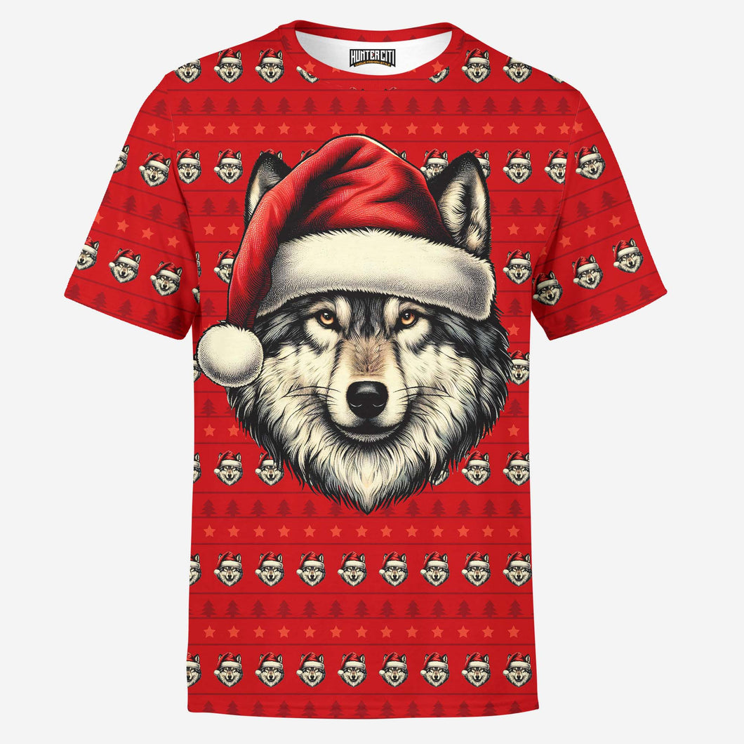 Santa Wolf Christmas Holiday Animal Funny Christmas Wolf Mens T-Shirt