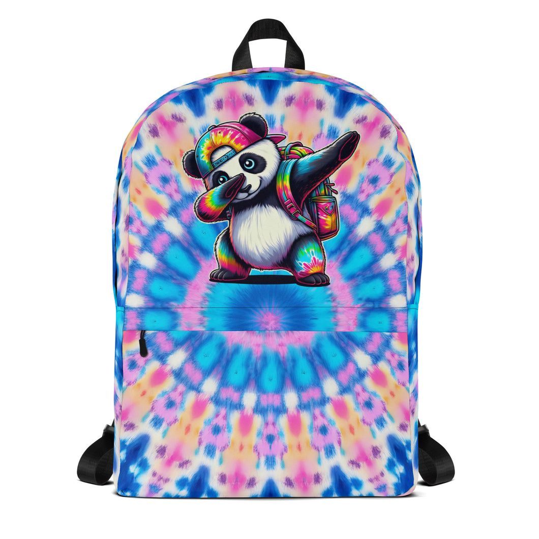 Vibrant Tie-Dye Backpack with Adorable Panda Dab Design