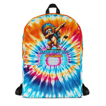 Load image into Gallery viewer, Tie-Dye Backpack with Cool Lion and &quot;Happy First Day of School&quot; Design
