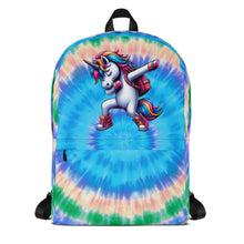 Load image into Gallery viewer, Tie-Dye Backpack with Dabbing Unicorn Design
