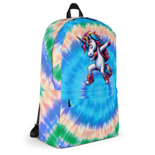 Load image into Gallery viewer, Tie-Dye Backpack with Dabbing Unicorn Design
