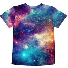Load image into Gallery viewer, Dinosaur Galaxy Cosmic Black Hole Kids crew neck t-shirt
