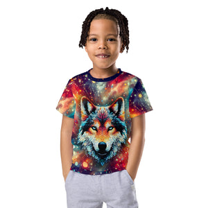 Wolf Mosaic Galaxy Vintage Kids crew neck t-shirt