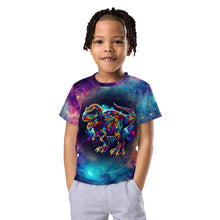 Load image into Gallery viewer, Dinosaur Galaxy Cosmic Black Hole Kids crew neck t-shirt
