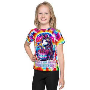 Unicorn 5th Birthday 5 Years of Being Awesome Tie Dye Kids T-Shirt