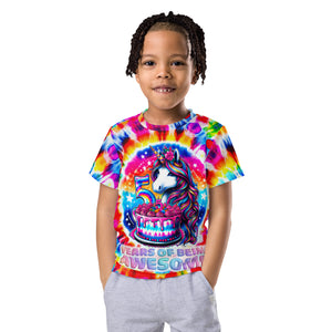 Unicorn 5th Birthday 5 Years of Being Awesome Tie Dye Kids T-Shirt