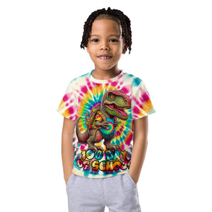 100 Days of School Dinosaur T-Rex Tie Dye Kids T-Shirt