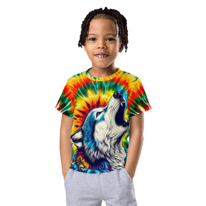 Howling Wolf Tie Dye Kids T-Shirt