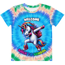 Load image into Gallery viewer, Welcome Back to School Tie-Dye Unicorn Dabbing Kids T-Shirt
