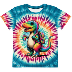 Colorful Dabbing Dinosaur Graphic Tee Kids' Tie-Dye T-Shirt