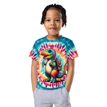 Load image into Gallery viewer, Colorful Dabbing Dinosaur Graphic Tee Kids&#39; Tie-Dye T-Shirt
