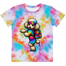 Load image into Gallery viewer, Poodle with Backpack and Headband Tie-Dye Kids T-Shirt
