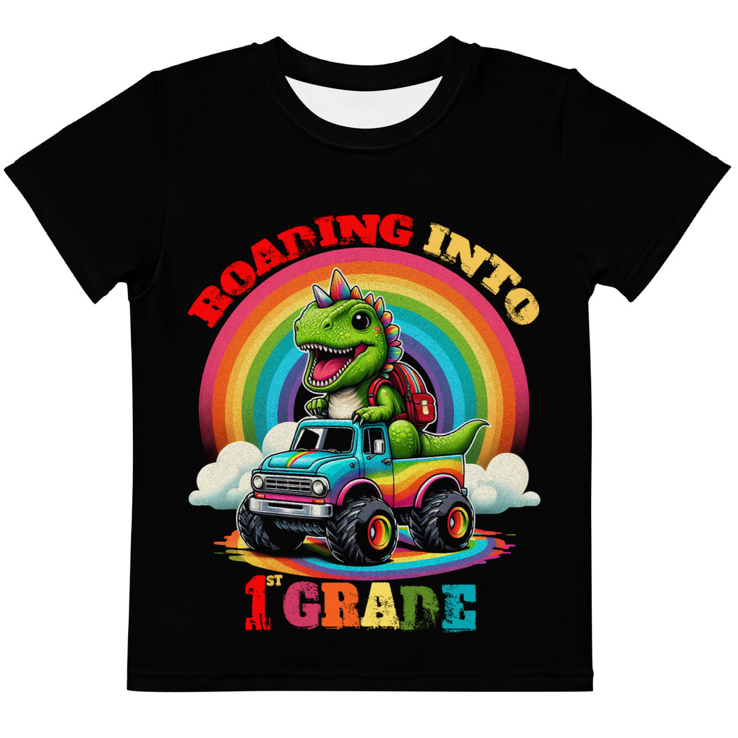 Roading Into 1st Grade Dinosaur Monster Truck Kids T-Shirt