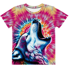 Load image into Gallery viewer, Tie-Dye with Howling Wolf Graphic - Vibrant and Unique Design Kids T-Shirt
