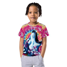 Load image into Gallery viewer, Tie-Dye with Howling Wolf Graphic - Vibrant and Unique Design Kids T-Shirt
