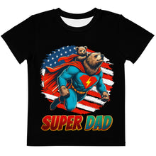 Load image into Gallery viewer, Super Dad Bear Vintage Kids T-Shirt - Patriotic Father&#39;s Day Gift with American Flag Design
