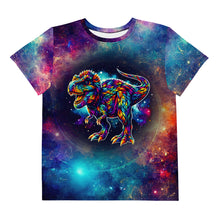 Load image into Gallery viewer, Dinosaur In Galaxy Cosmic Black Hole Youth crew neck t-shirt
