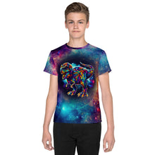 Load image into Gallery viewer, Dinosaur In Galaxy Cosmic Black Hole Youth crew neck t-shirt
