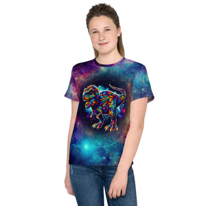 Dinosaur In Galaxy Cosmic Black Hole Youth crew neck t-shirt